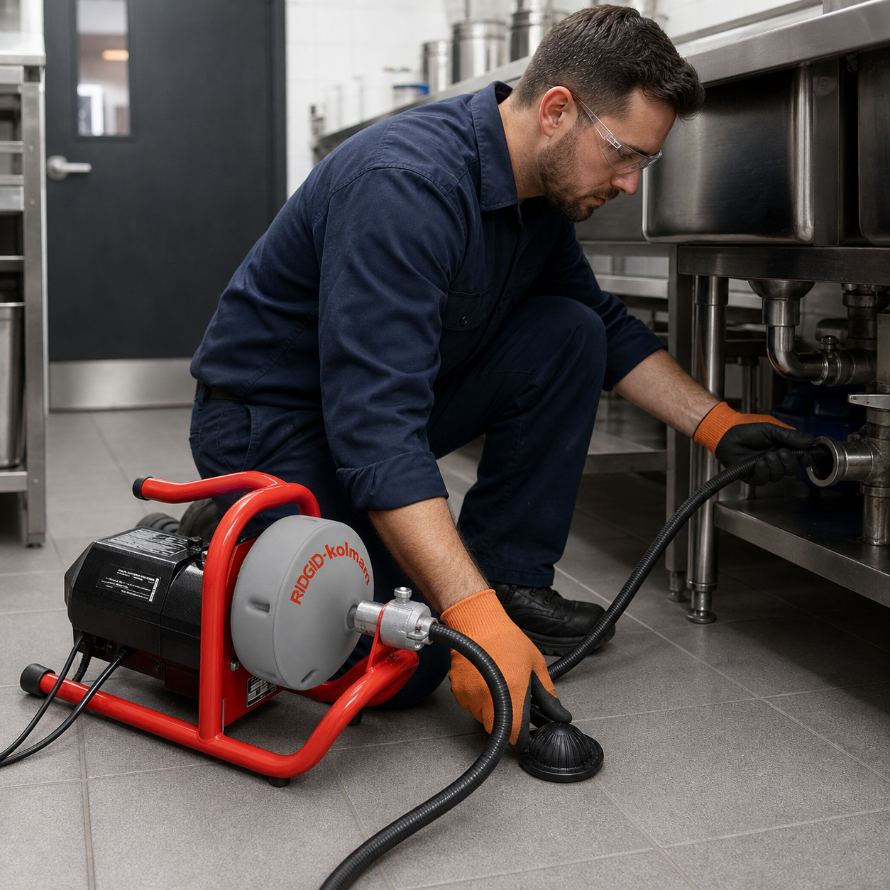 Técnico desatascando un desagüe con RIDGID K-40AF