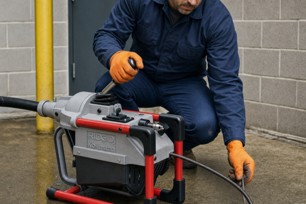 Técnico trabajando con un equipo de pocería RIDGID Kollmann