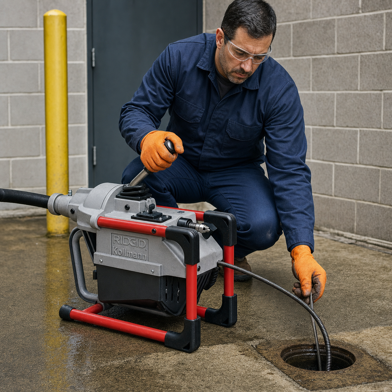 Técnico trabajando con un equipo de pocería RIDGID Kollmann