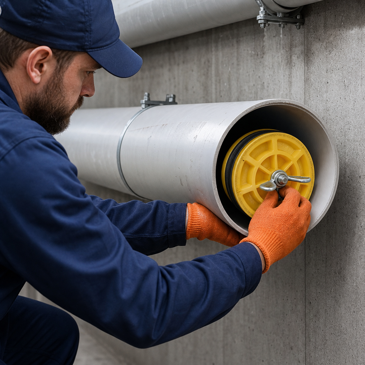 Técnico instalando un tapón mecánico Gripper
